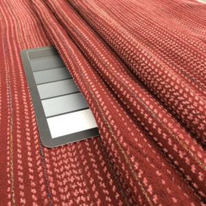 Apple Red with Pink and Variegated Blue Striping | Low-pile Chenille Microfiber Fabric  | Rubber-backed Heavy Duty Upholstery | 54" Wide | By the Yard