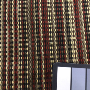 Striped Chenille Fabric in Red / Brown / Black / Off White | Upholstery | Heavyweight | 54" Wide | By the Yard