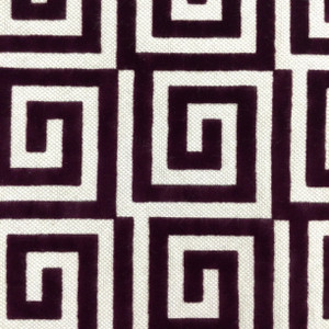 Greek Key Cut Velvet Fabric in Deep Plum | Heavyweight Upholstery | 54" Wide | By the Yard | Amaze in Plum