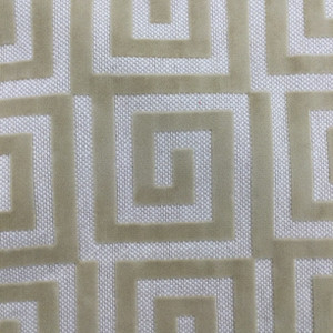 Greek Key Cut Velvet Fabric in Beige | Heavyweight Upholstery | 54" Wide | By the Yard | Amaze in Wheat