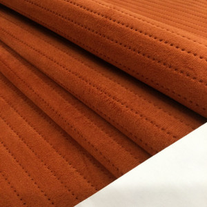 Stitched Stripes in Dark Orange | Pre Quilted Microfiber Fabric | Ultra Heavy Weight Upholstery | 54" Wide | By the Yard | "High Street" Persimmon