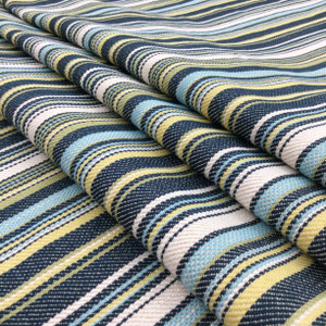 Striped Jacquard Fabric in Blue / Green / White | Upholstery | Heavy Weight | 54" Wide | By the Yard | Filmore in Chambray