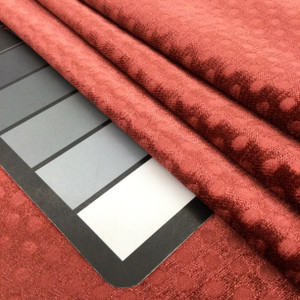 Brick Red Dots Embossed Velvet Fabric | Upholstery | Heavy Weight | 54" Wide | By the Yard | Imprint in Ruby
