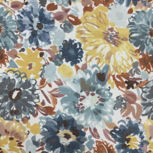 Contemporary Floral Fabric in Yellow / Blue / Teal / Brown | Home Decor / Drapery | 54" Wide | By the Yard | Loriana in Serenity