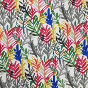 Contemporary Leaf Stems Waverly Fabric | Pink / Yellow / Green / Grey | Home Decor / Drapery | 54" Wide | By the Yard | Waverly "Vibrant Canvas"