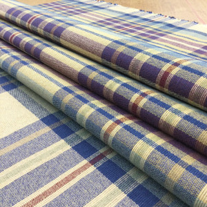 Vintage Plaid Fabric in Tan / Blue / Purple | Upholstery / Slipcovers | Medium Weight | 54" Wide | By the Yard