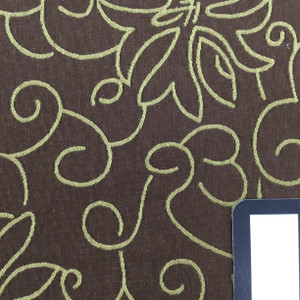 Floral Scrollwork Jacquard Fabric | Brown / Green | Heavy Upholstery | 54" Wide | By the Yard