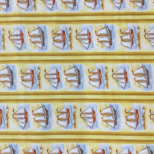 Sailboat Stripes in Gold / Blue / Orange | Quilting Fabric | 44" Wide | 100% Cotton | By The Yard | Blank Quilting "Misty Harbor"
