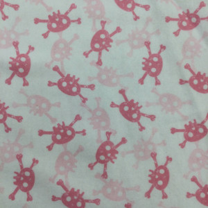 Tossed Skulls | Pink on White | Juvenile Flannel Fabric | 44 Wide | 100% Cotton | By The Yard