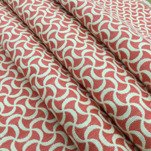 Geometric Fabric in Coral and Off White | Home Decor / Upholstery | 73% Rayon / 27% Polyester | 54" W | By the Yard | Regal Fabrics "Squiggle in Coral"
