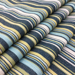 4 Yard Piece of Filmore in color Chambray | Stripes | Blues / Green / White | Medium Weight Upholstery / Drapery Fabric | 54" Wide | By the Yard