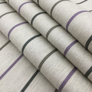 Striped Fabric in Off-White / Purple / Brown / Black  | Upholstery / Slipcovers / Drapery | 54" Wide | By the Yard | Ellinton in Gray