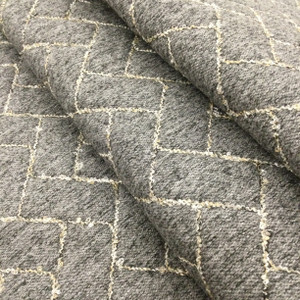 Pre-Quilted Geometric Fabric in Charcoal with Beige Variegated Boucle | Upholstery | Heavy Weight | Backed with Batting | 54" Wide | By the Yard | Herring in Charcoal