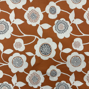 Mod Floral Jacquard Fabric | Orange / Grey / Off White | Upholstery | 54" Wide | By the Yard