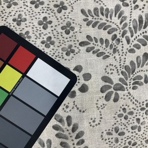 Stenciled Floral Home Decor Fabric | Grey and Off-White | Curtains / Light Upholstery | Linen / Rayon | 54" Wide | By the Yard | PKL Studio "Katazome Garden" in Cinder