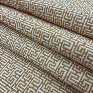 Greek Tile Jacquard Fabric | Orange and Off White | Upholstery / Drapery | 54" Wide | By the Yard