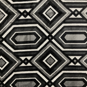 Geometric Chenille Fabric | Black / Grey / Silver | Heavyweight Upholstery | 54" Wide | By the Yard