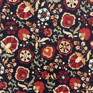 Autumn Floral Home Decor Fabric | Dark Brown / Red / Green / Gold / Tan | Curtains / Light Upholstery | Linen / Rayon | 54" Wide | By the Yard