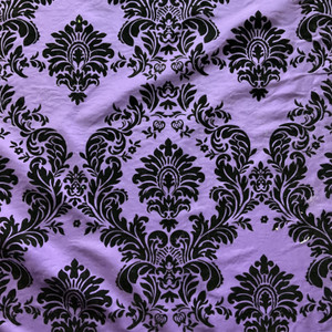 Flocked Damask Taffetta Purple/Black | Very Lightweight Taffeta Fabric | Home Decor Fabric | 58" Wide