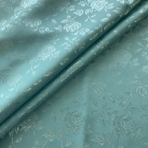 Rose Satin Jacquard Aqua | Lightweight Jacquard, Satin Fabric | Home Decor Fabric | 58" Wide