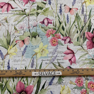 Susan Winget Botanical Buzz Garden Scene Basketweave Multi | Medium Weight Basketweave Fabric | Home Decor Fabric | 56" Wide