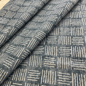 Designer Abstract Square Basketweave Indigo | Medium/Heavyweight Basketweave Fabric | Home Decor Fabric | 54" Wide