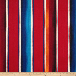 Laura & Kiran Outwest Stripes Fiesta Basketweave Red Multi | Heavyweight Basketweave Fabric | Home Decor Fabric | 54" Wide