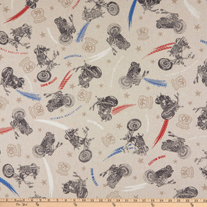ArtCo Prints Motorcycle Cruise Duck Natural | Lightweight Duck Fabric | Home Decor Fabric | 55.11" Wide