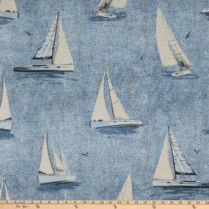 ArtCo Sailing Boat Painting Jacquard Blue | Medium/Heavyweight Jacquard Fabric | Home Decor Fabric | 55.11" Wide