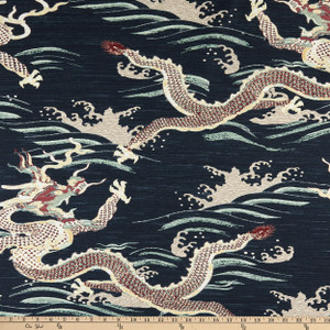 Fergy Dragon Print Woven Navy Blue | Medium Weight Woven Fabric | Home Decor Fabric | 56" Wide