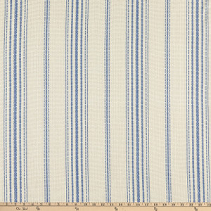 Laura & Kiran Farmhouse Stripe Woven Blue/Flax | Medium/Heavyweight Basketweave Fabric | Home Decor Fabric | 54" Wide