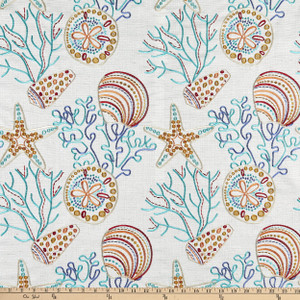 Claridge Home Mermaid Beach Woven Embroidered Multi | Medium Weight Basketweave Fabric | Home Decor Fabric | 54" Wide