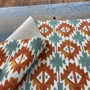 Comersan Fabrics Luanda Basketweave Orange And Blue | Medium Weight Basketweave Fabric | Home Decor Fabric | 55" Wide