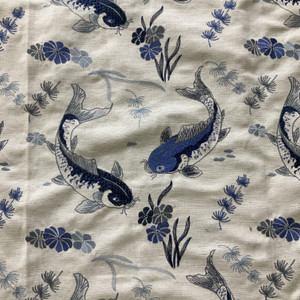 Claridge Home Koi Embroidered Basketweave Navy | Medium/Heavyweight Basketweave Fabric | Home Decor Fabric | 54" Wide