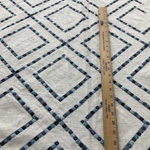 PKL Studio Beaded Lattic Embroidery Duck Porcelain | Heavyweight Duck Fabric | Home Decor Fabric | 54" Wide