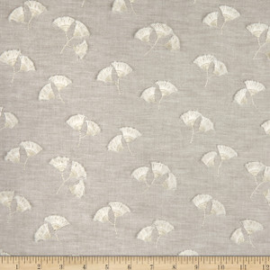 PKL Studio Whispering Leaf Embroidery Woven Fog | Heavyweight Woven Fabric | Home Decor Fabric | 54" Wide