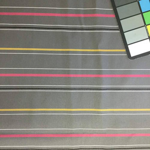 2.125 Yard Piece of Gray with Pink and Yellow Stripes | Upholstery / Drapery Fabric | 56 Wide | BTY