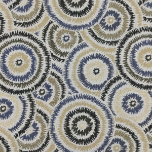 4.875 Yard Piece of Geometric Circles Jacquard Fabric | Blue / Off White / Tan / Black | Heavyweight Upholstery | 54" Wide | By the Yard