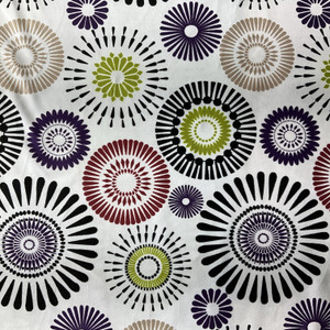 Dourd in Mardi Gras | Velvet Home Decor Fabric | Medallion Circles in Purple / Green / Black | Medium Weight | 54" Wide | By the Yard