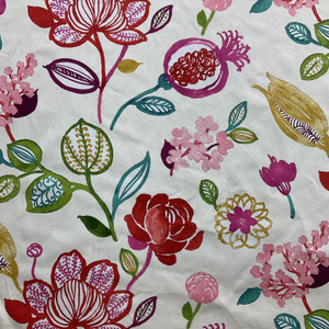 Delaria in Fiesta | Home Decor Fabric | Watercolor Floral Red / Pink / Blue / Green | Kaufmann | Medium Weight | 54" Wide | By the Yard