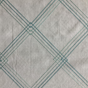 Elory in Aqua | Embroidered Fabric | Blue / White Diamond Lattice | Drapery / Upholstery | 54" Wide | By the Yard