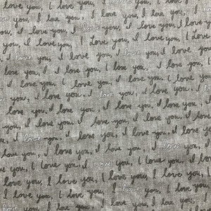 I Love You in Natural | Home Decor Fabric | Script in Beige / Grey | Kaufmann | Medium Weight | 54" Wide | By the Yard