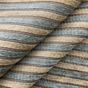 Thompson in Spa | Upholstery Fabric | Blue Beige Textured Velvet Stripe | Heavy Weight | 54" Wide | By The Yard