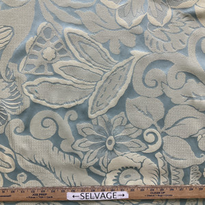 Macaw in Blue and Yellow | Upholstery Fabric | Floral in Muted Spa Blue / Yellow | Medium Weight | 54" Wide | By the Yard