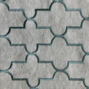 Talia in Desert View | Embroidered Drapery Fabric | Teal Natural Quatrefoil | Medium Weight | 54" Wide | By The Yard