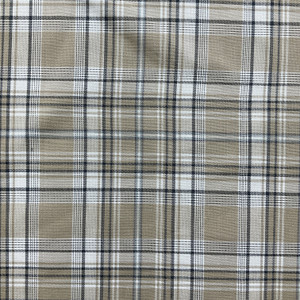 Nathan in Ecru | Drapery / Slipcover Fabric | Plaid in Beige / White / Blue | Medium Weight | 54" Wide | By the Yard