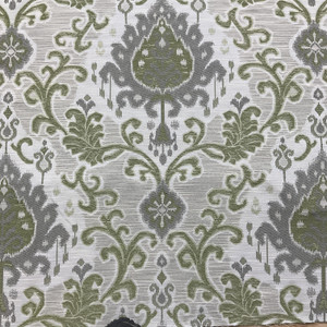 Kendra in Sweet Pea |  Upholstery Fabric | Green / Grey / Off White | Large Scale Damask Jacquard | 54" Wide | By the Yard