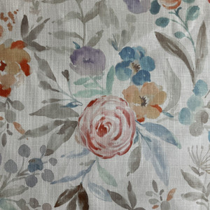Tansy in Petal | Home Decor Fabric | Teal Blue Orange Taupe Floral | Regal | 54" Wide | By the Yard