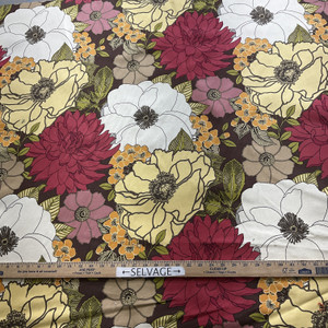 Large Scale Floral | Home Decor Fabric | Yellow Red Green Brown | 54" Wide | By the Yard