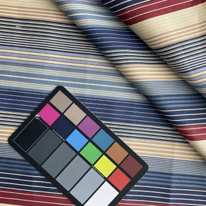 Mountain Lake in Blue |  Multi Striped Twill Lightweight Upholstery Fabric | Blue Red Cream |  Cotton Blend | Marlatex | 54" Wide | Sold BTY